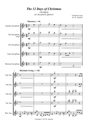 The 12 Days of Christmas - for Saxophone Quartet