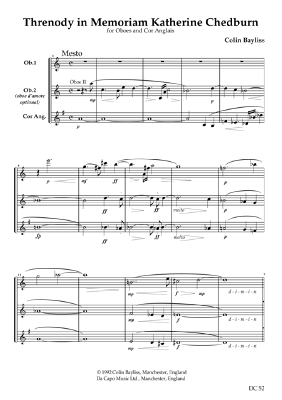 Threnody in Memoriam Katherine Chedburn 1948-1988 - for oboe trio Woodwind Trio scores gallery preview page 1
