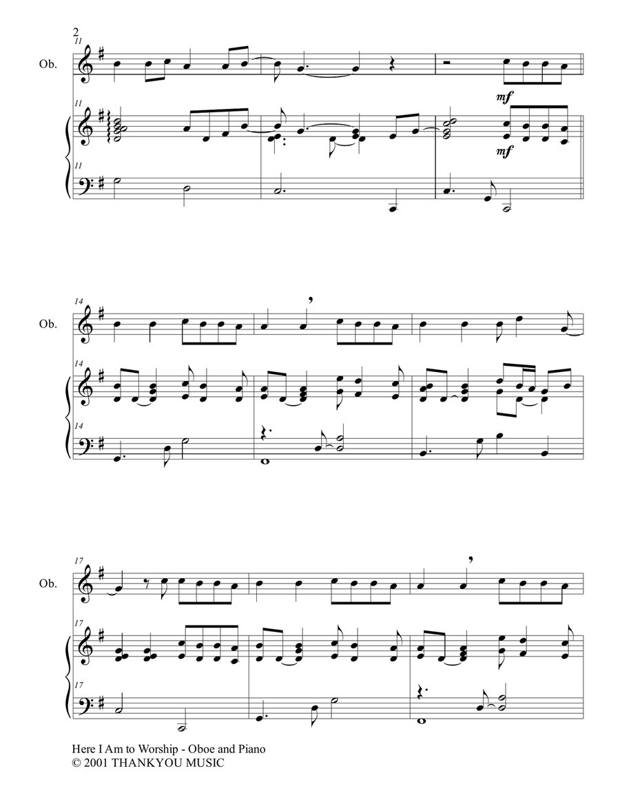 Here I Am To Worship Woodwind Duet scores gallery preview page 2