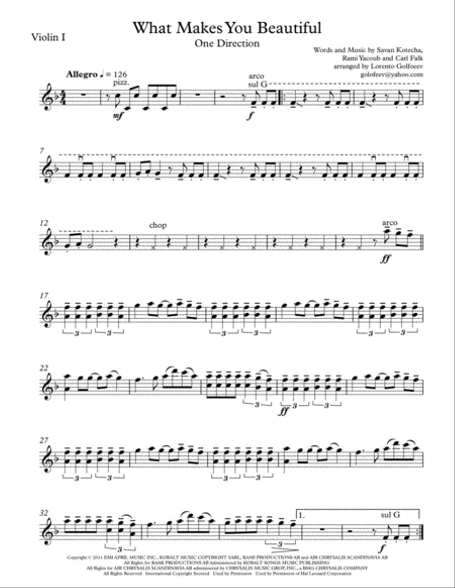 What Makes You Beautiful String Quartet scores gallery preview page 1