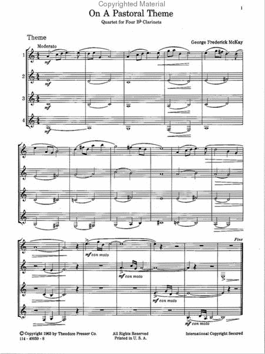 On A Pastoral Theme On A Pastoral Theme Clarinet Quartet scores gallery preview page 2
