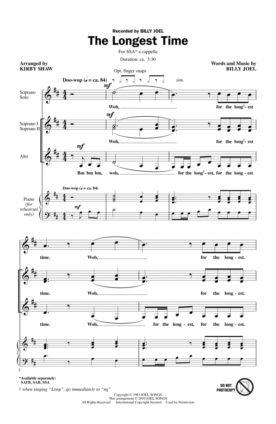 The Longest Time (arr. Kirby Shaw) SSA scores gallery preview page 1