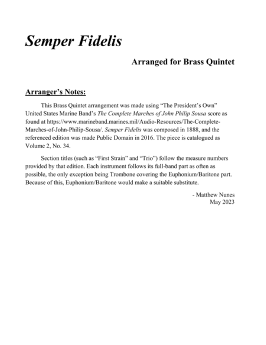 Semper Fidelis Brass Quintet scores gallery preview page 2