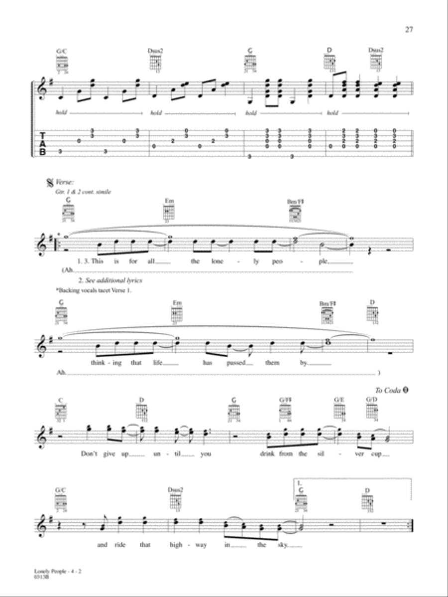 Lonely People Lonely People Guitar Tablature scores gallery preview page 2