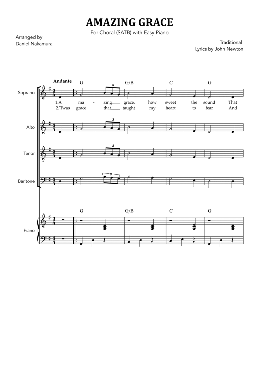 Amazing Grace (for Choral SATB with Easy Piano) image number null