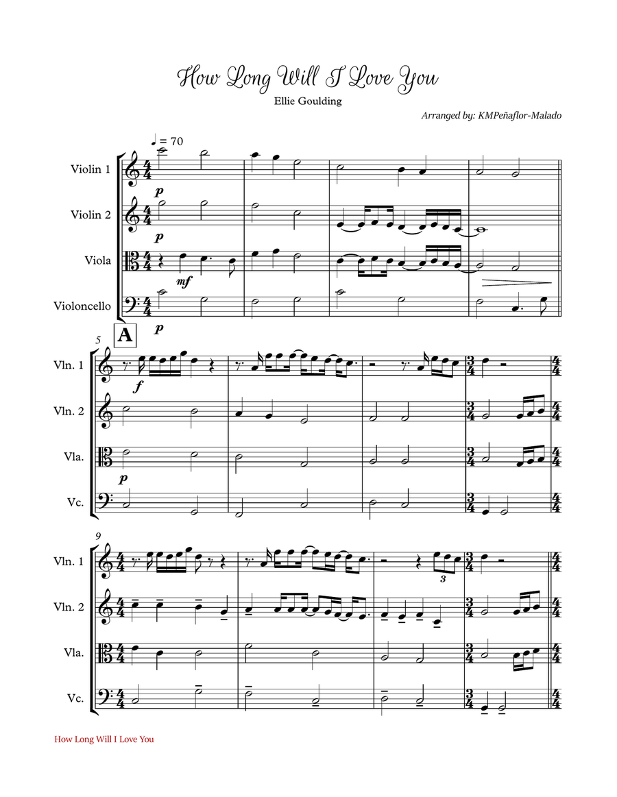 How Long Will I Love You Small Ensemble scores gallery preview page 1