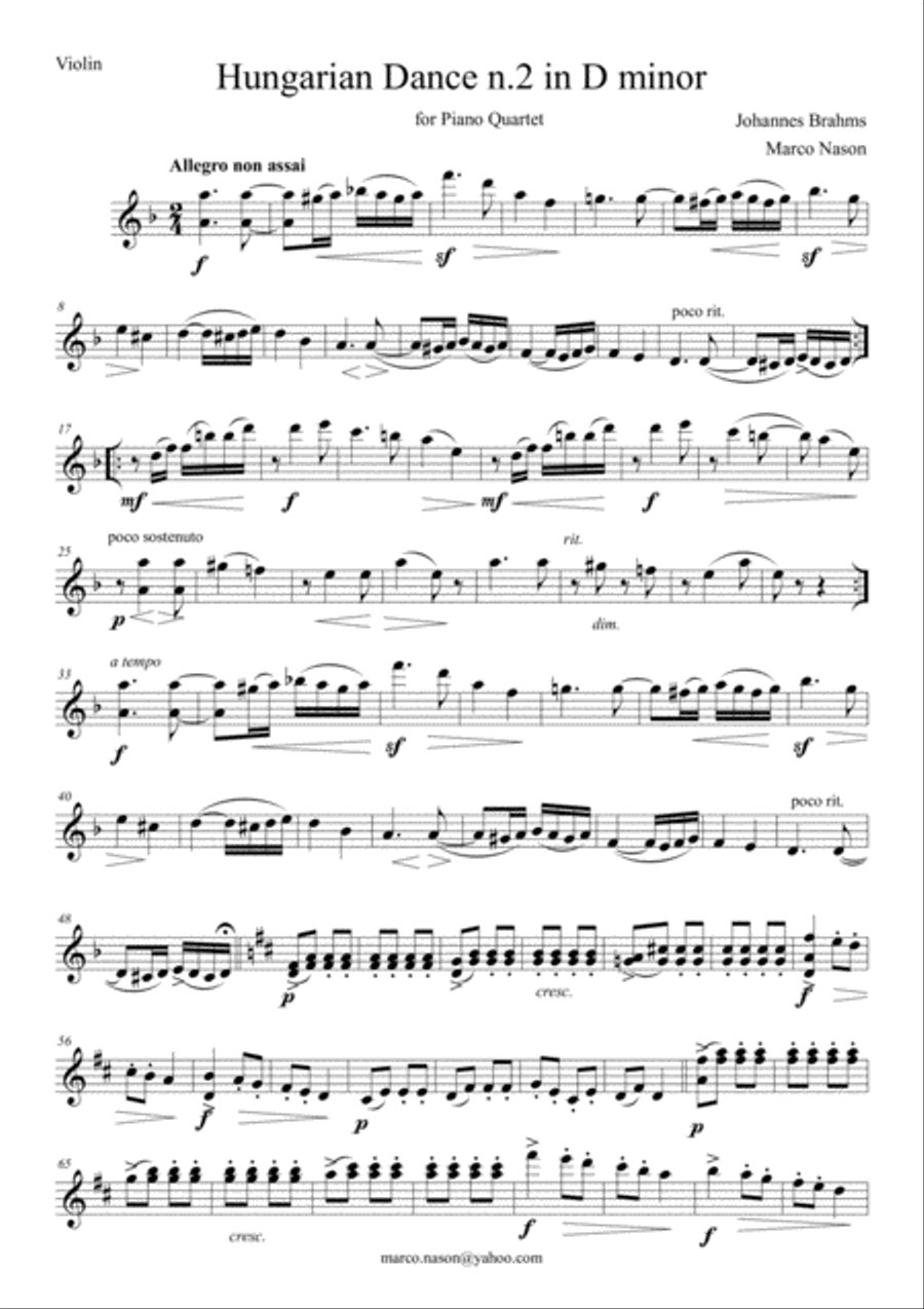 Brahms - Hungarian Dance n.2 in D minor for Piano Quartet Brahms - Hungarian Dance n.2 in D minor for Piano Quartet Piano Quartet scores gallery preview page 6