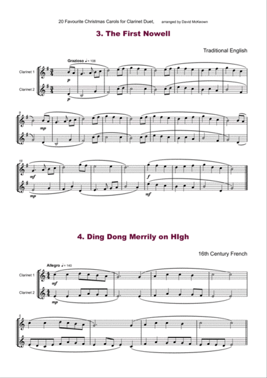 20 Favourite Christmas Carols for Clarinet Duet Clarinet Duet scores gallery preview page 4