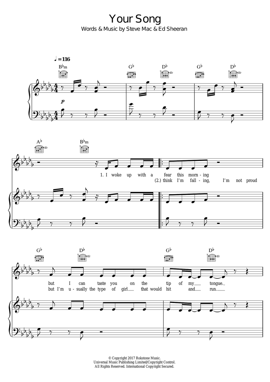 Your Song Your Song Piano, Vocal scores gallery preview page 1