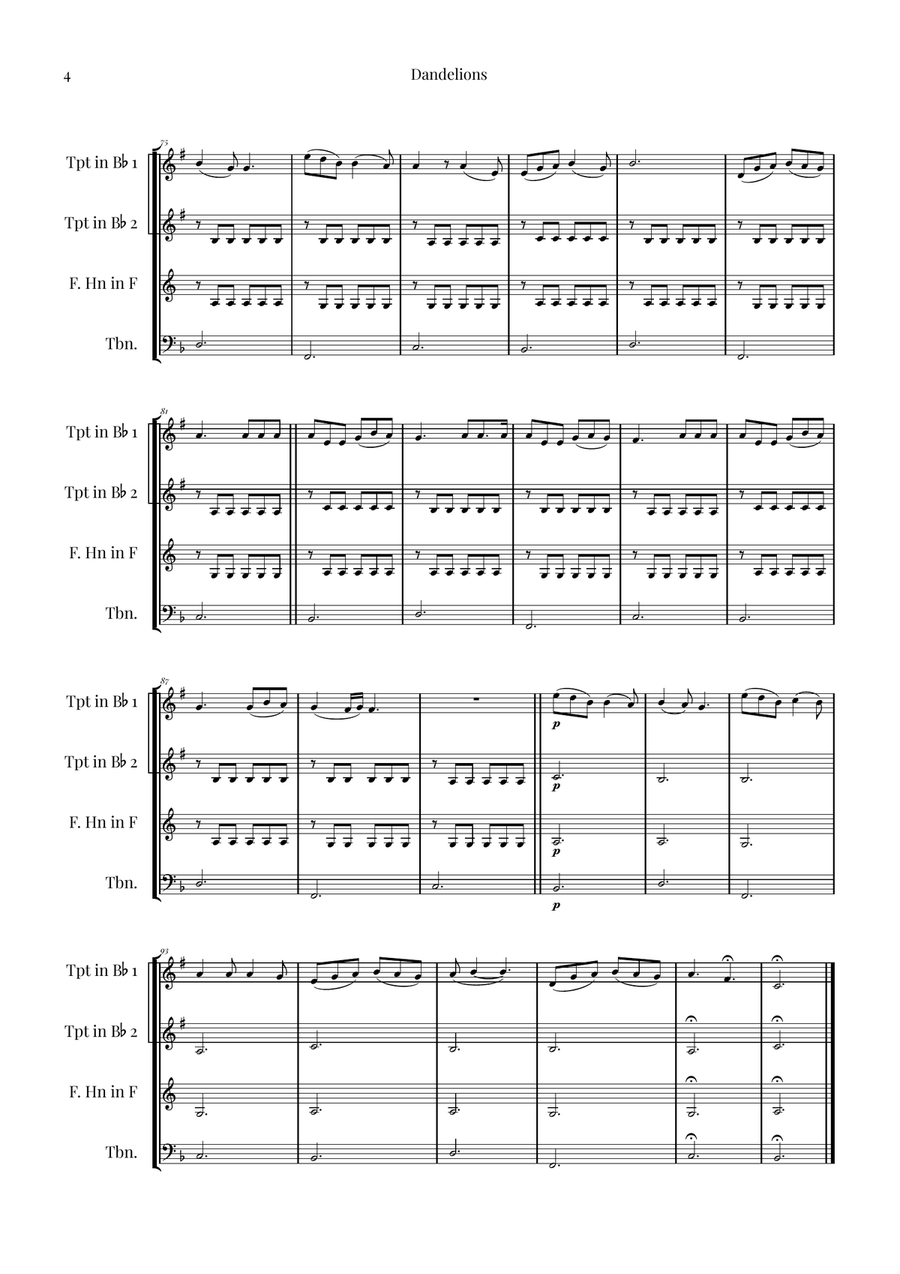 Dandelions Brass Quartet scores gallery preview page 4