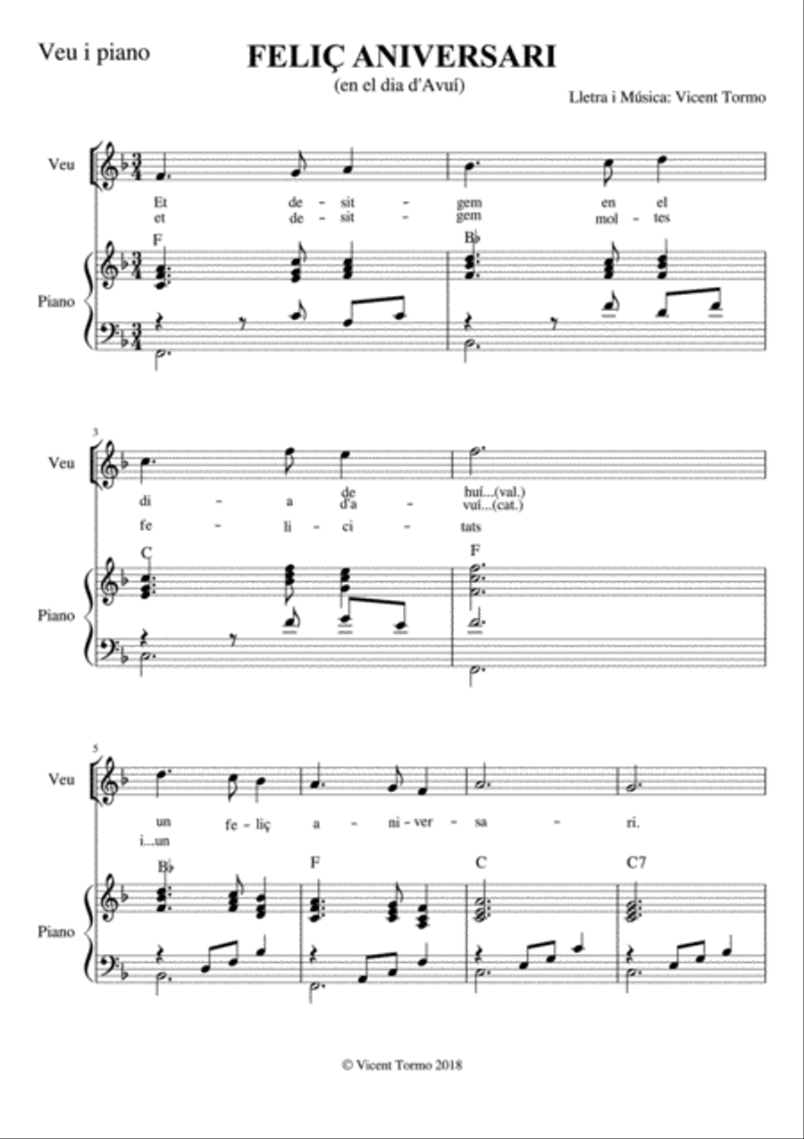 FELIÇ ANIVERSARI Voice scores gallery preview page 1