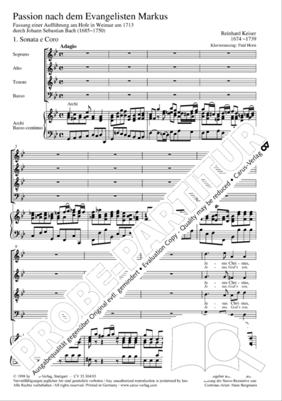 St. Mark Passion (Markus-Passion) 4-Part scores gallery preview page 4