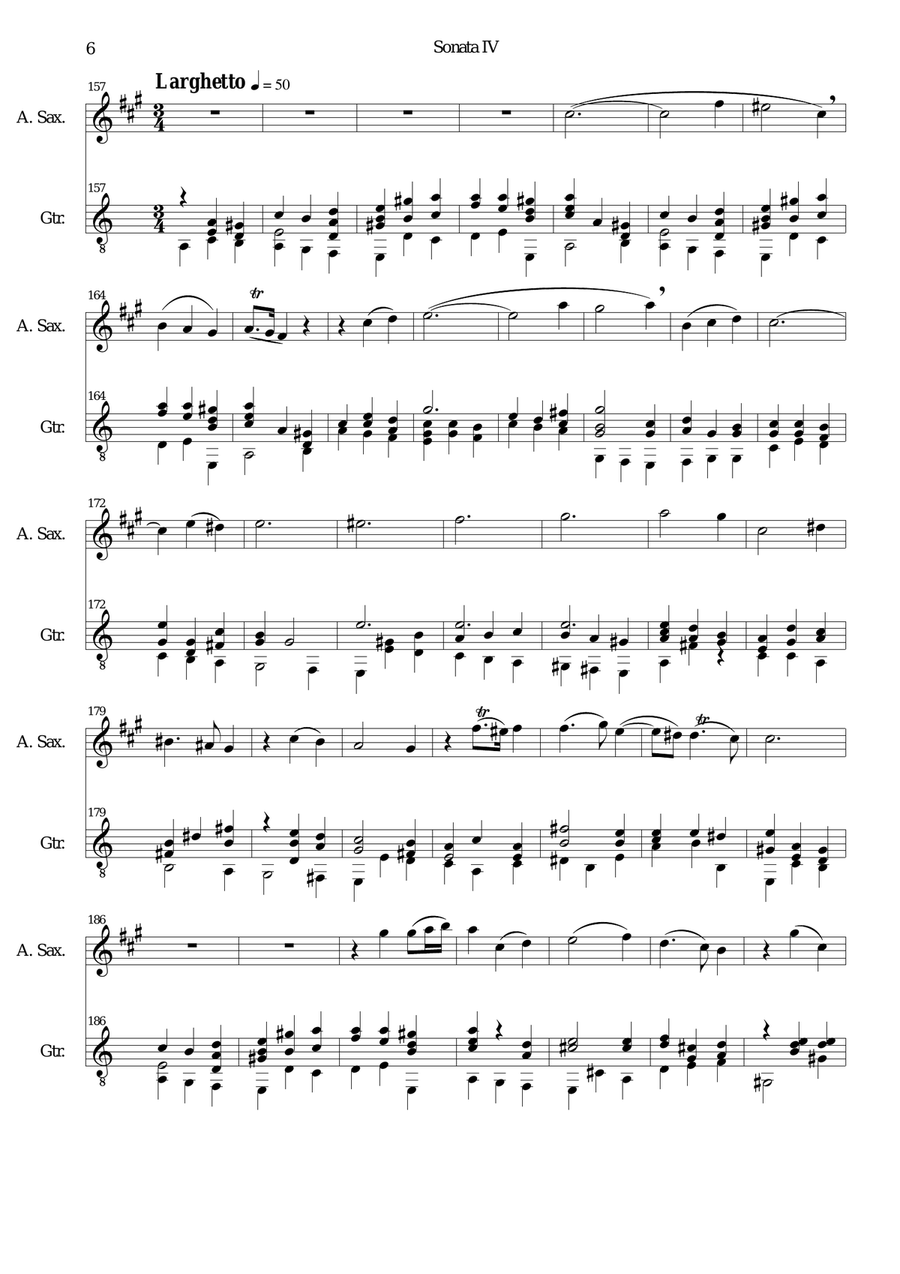 Sonata in C (No IV) for alto saxophone and guitar Alto Saxophone scores gallery preview page 6