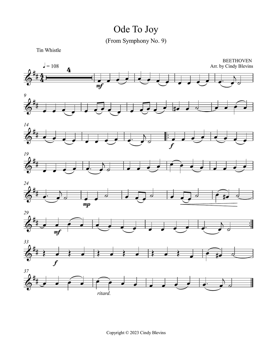 Ode To Joy, Piano and Tin Whistle (D) Piano scores gallery preview page 6