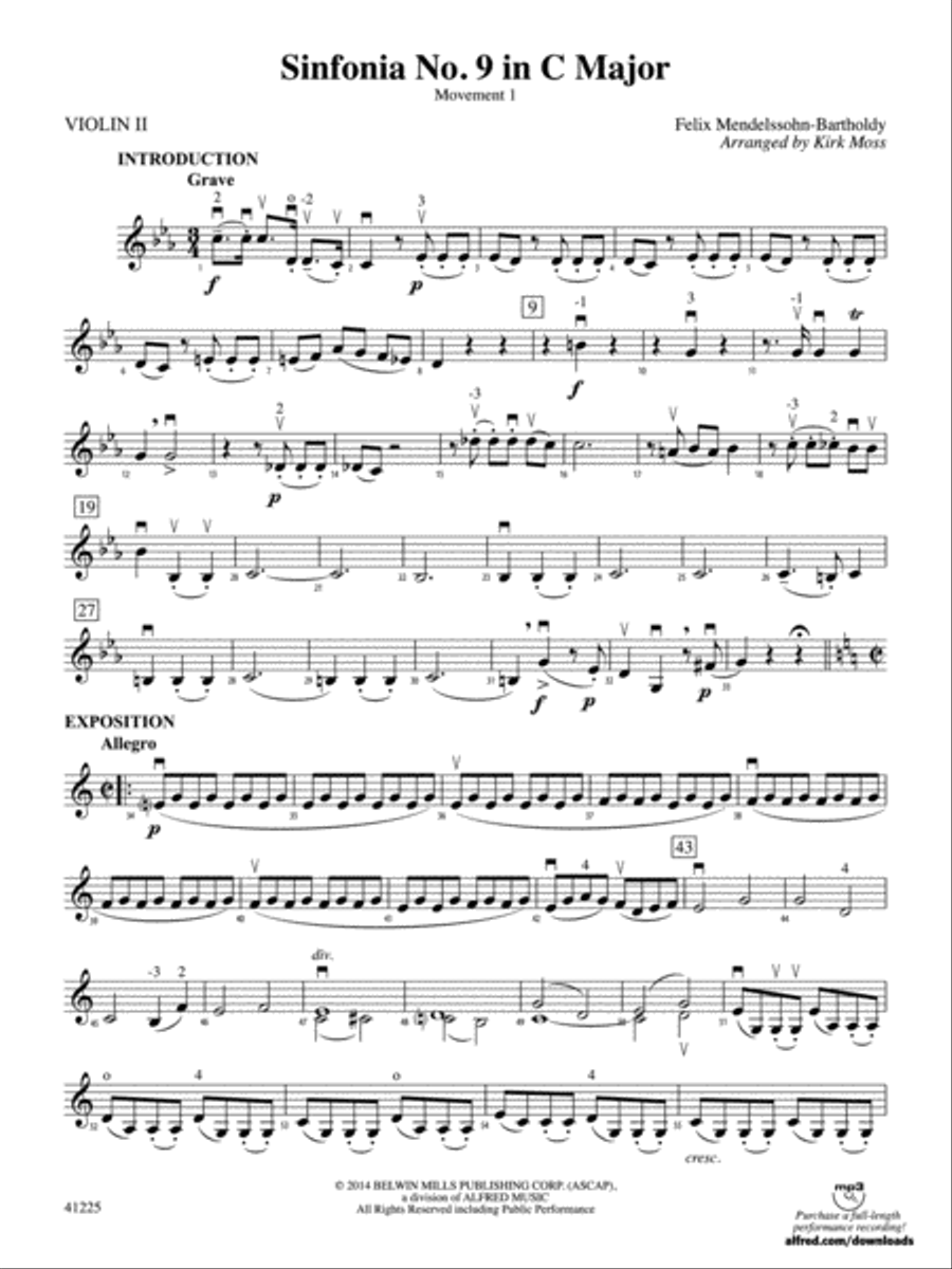 Sinfonia No. 9 in C Major: 2nd Violin String Orchestra scores gallery preview page 1