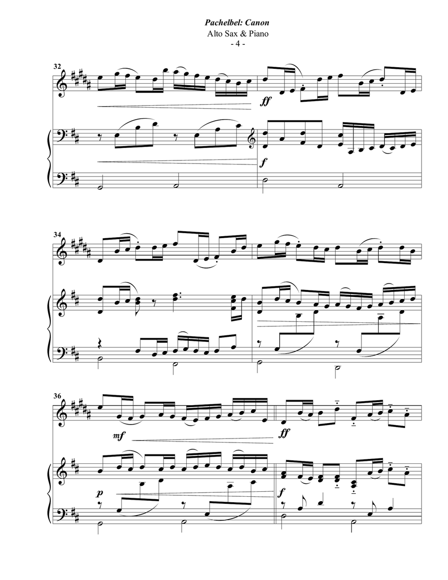 Pachelbel: Canon for Alto Sax & Piano Alto Saxophone scores gallery preview page 4