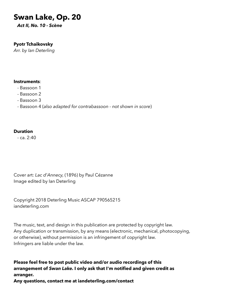 Swan Lake (for Bassoon Quartet) Bassoon Quartet scores gallery preview page 3