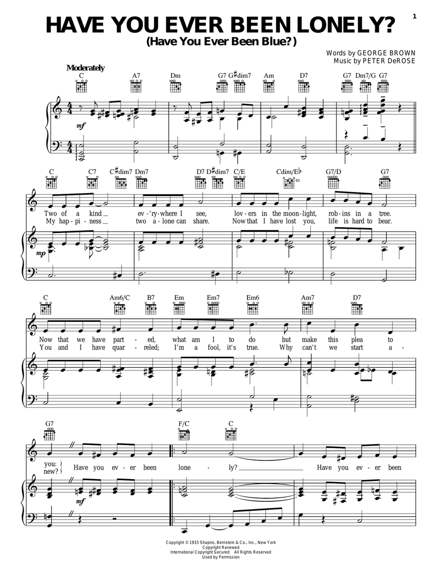 Have You Ever Been Lonely? (Have You Ever Been Blue?) Acoustic Guitar scores gallery preview page 1