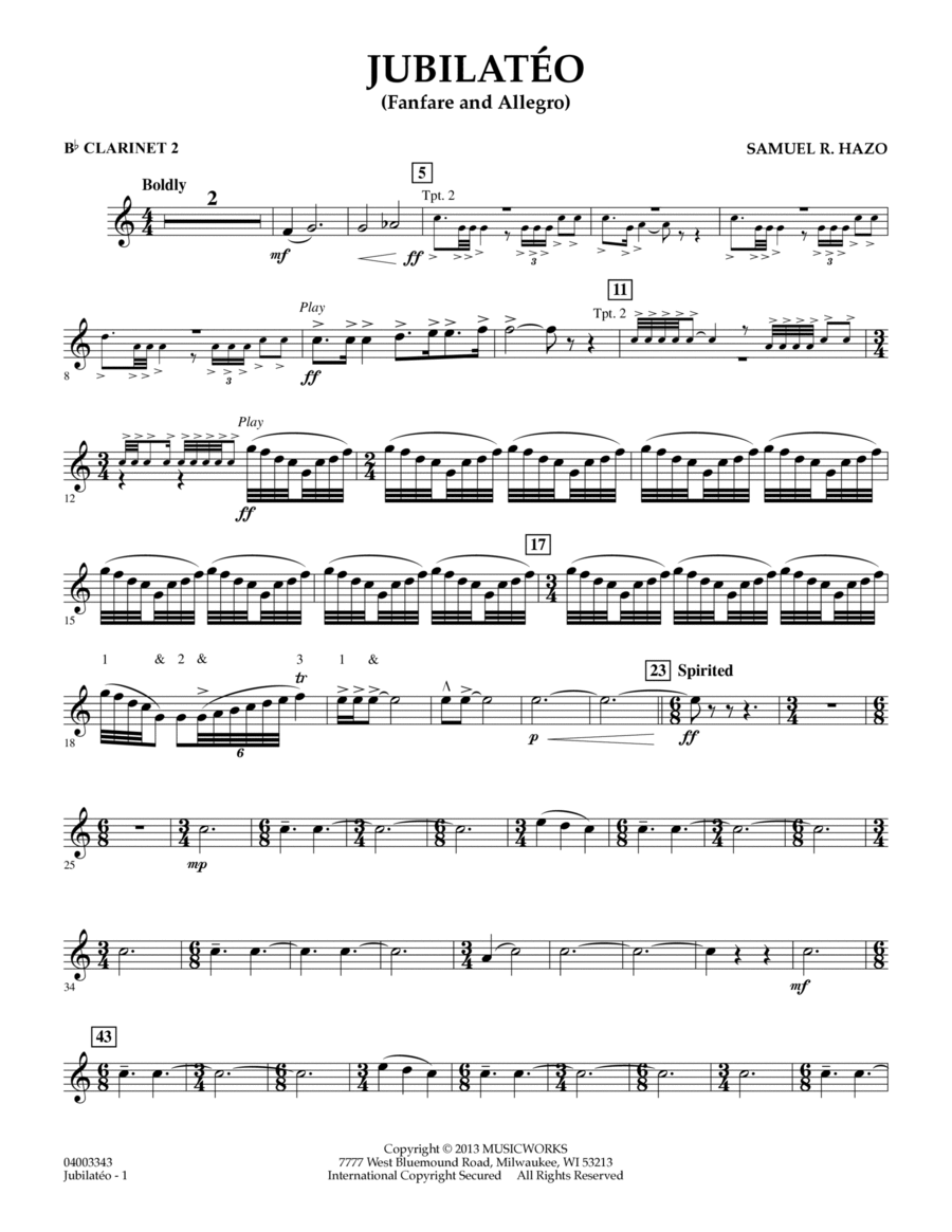 Jubilateo - Bb Clarinet 2 Concert Band scores gallery preview page 1