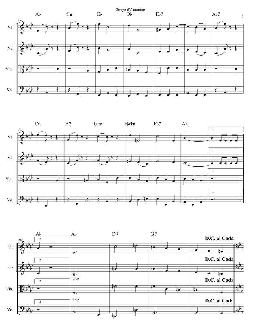 Songe d'Automne (Dream of Autumn) String Quartet scores gallery preview page 5