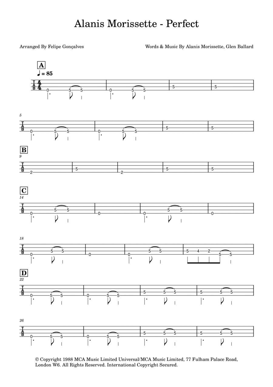 Perfect Bass Guitar Tablature scores gallery preview page 1