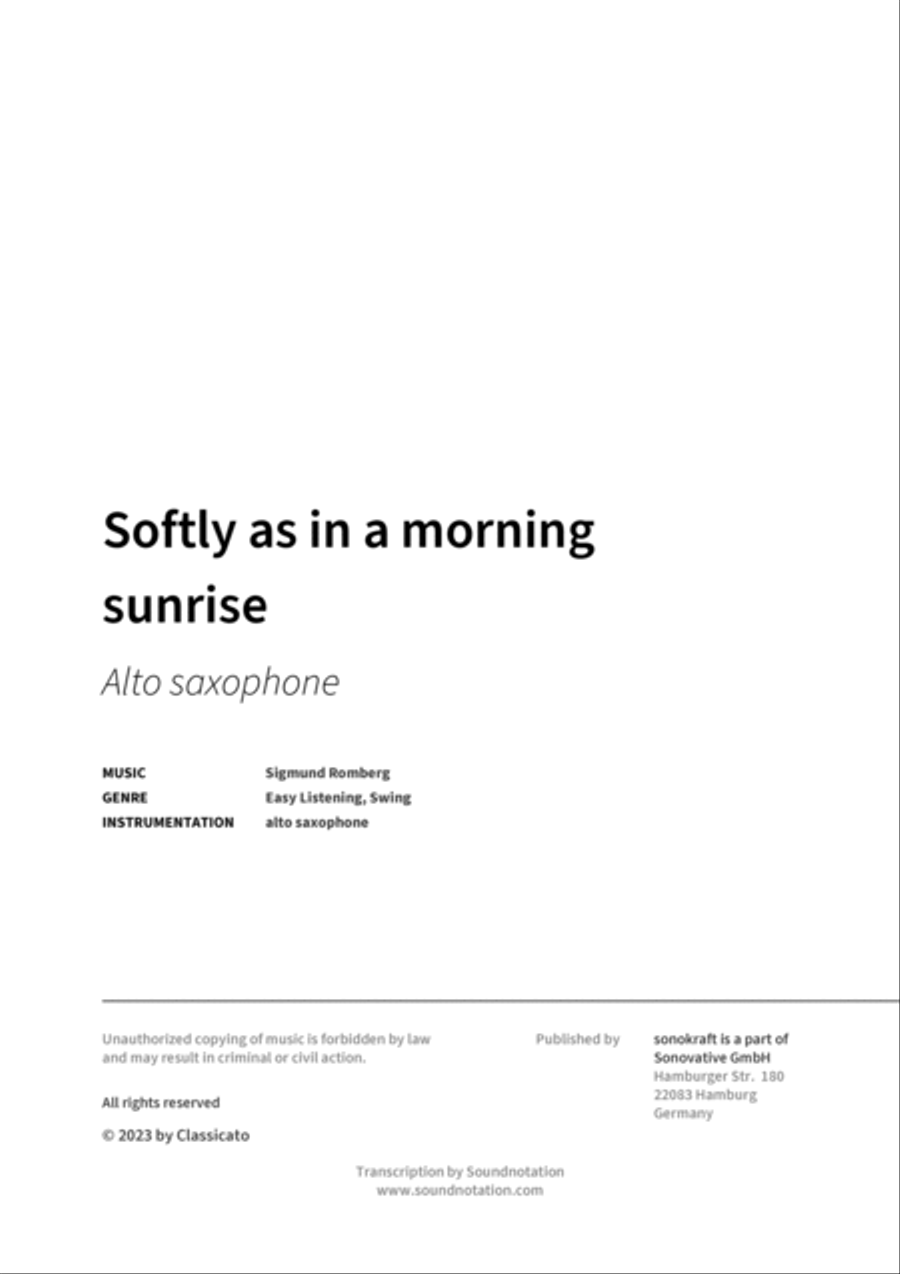 Softly as in a morning sunrise Alto Saxophone scores gallery preview page 2