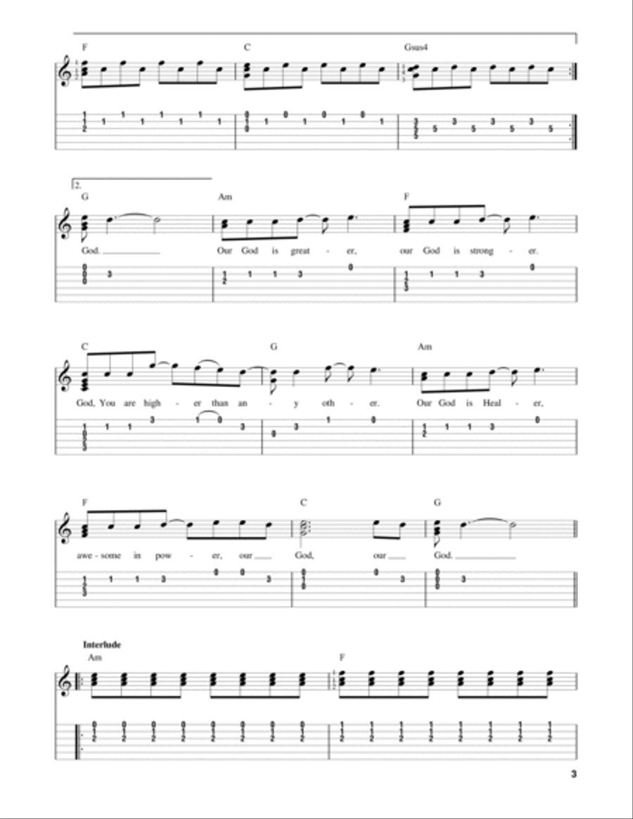 Our God Guitar Tablature scores gallery preview page 3