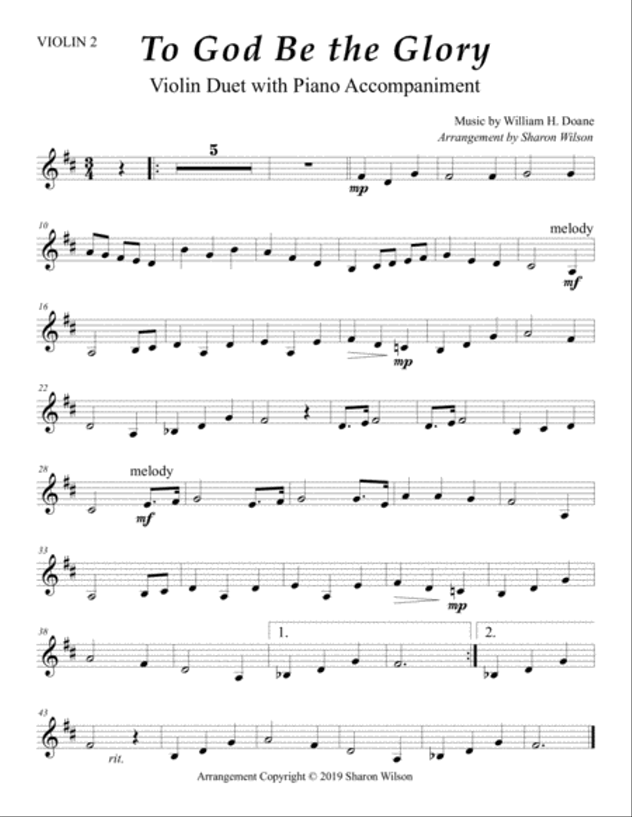 To God Be the Glory (Easy Violin Duet with Piano Accompaniment) String Duet scores gallery preview page 3