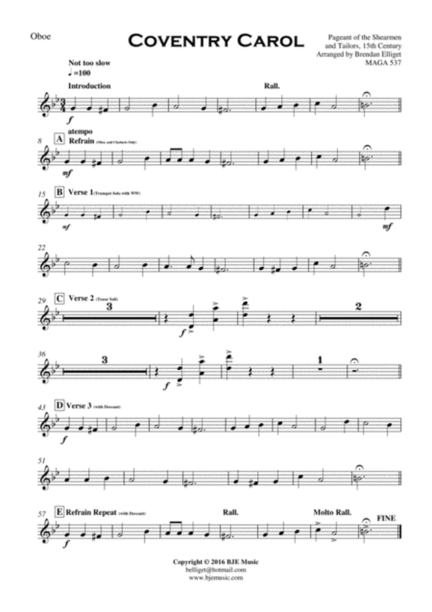 Coventry Carol - Concert Band with Optional Vocal, Piano and Strings Score and Parts PDF image number null