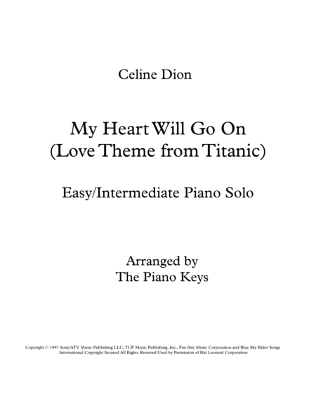 My Heart Will Go On (Love Theme from Titanic) Easy/Intermediate Piano Solo
