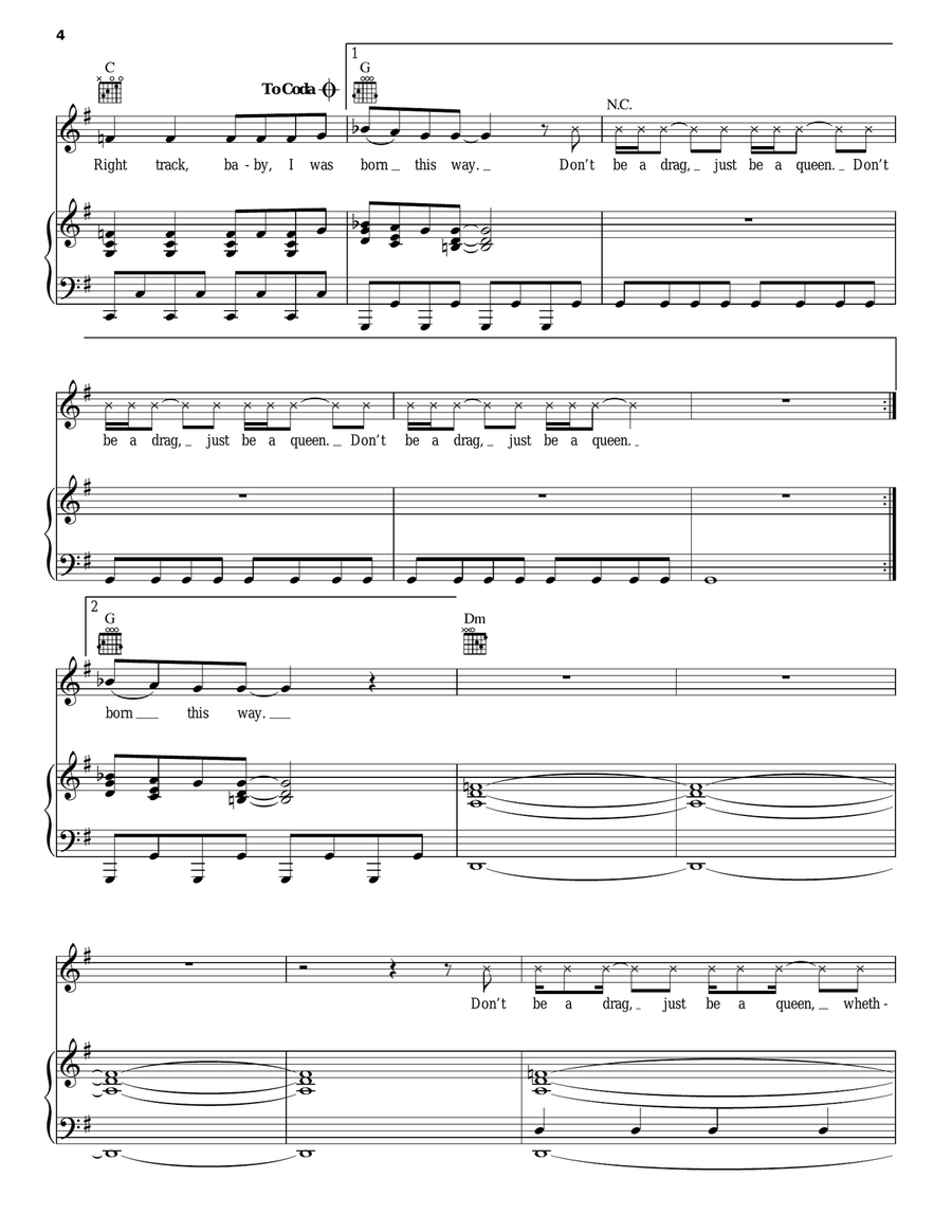 Born This Way Piano, Vocal, Guitar scores gallery preview page 4