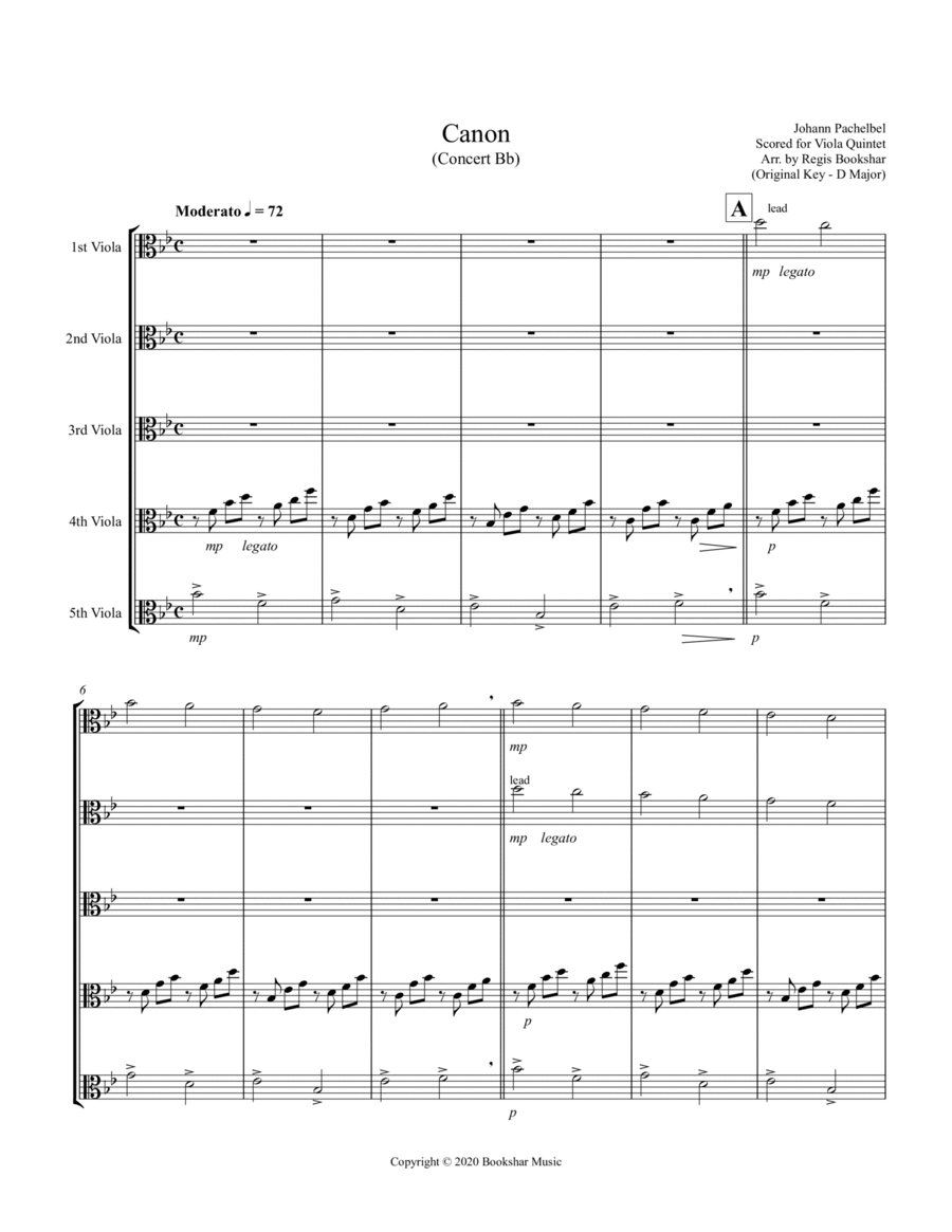 Canon (Pachelbel) (Bb) (Viola Quintet) image number null