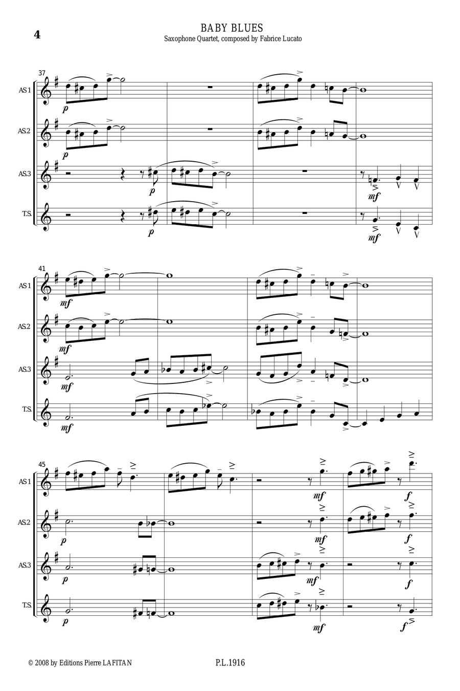 BABY BLUES Saxophone Quartet scores gallery preview page 5