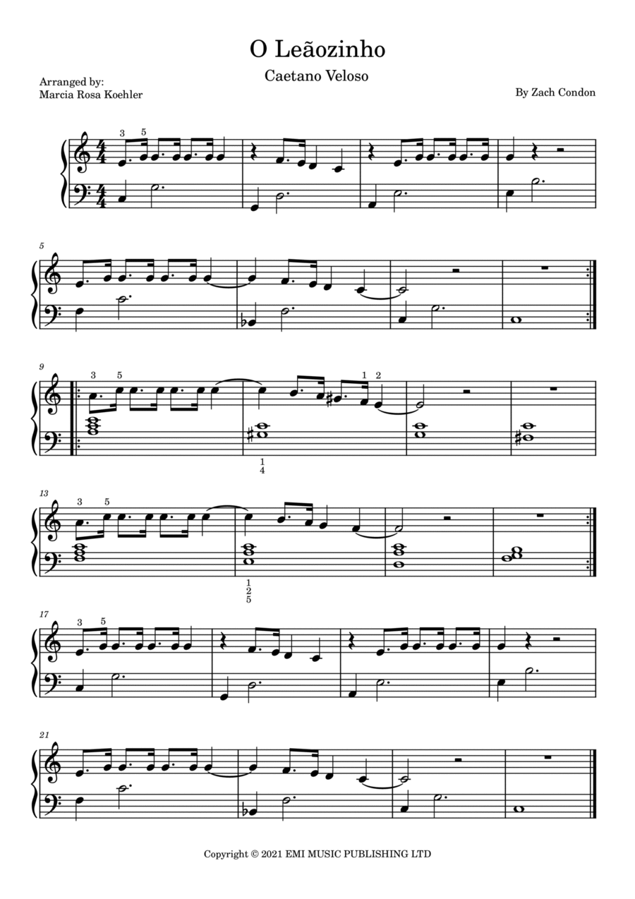 O Leaozinho Easy Piano scores gallery preview page 1
