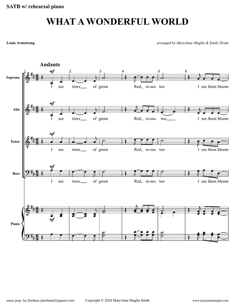 What A Wonderful World 4-Part scores gallery preview page 1
