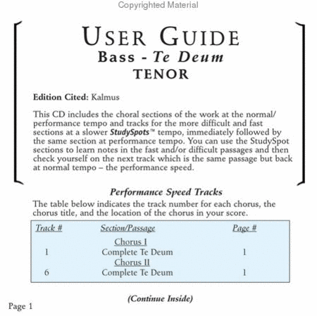 Te Deum (CD only - no sheet music)
