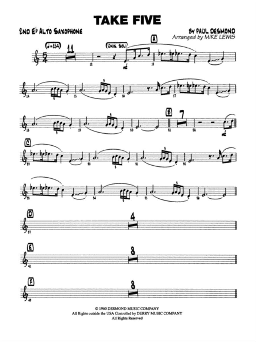 Take Five: 2nd E-flat Alto Saxophone Jazz Ensemble scores gallery preview page 1