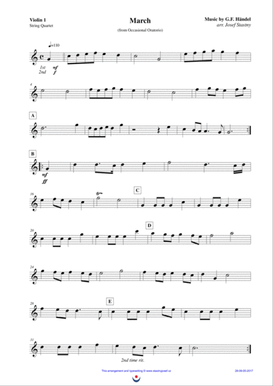 March (Occasional Oratorio) String Quartet scores gallery preview page 2