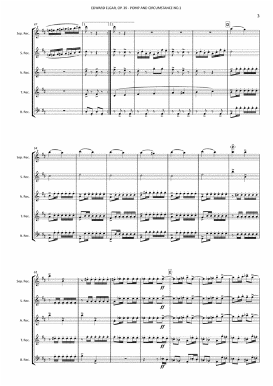 Edward Elgar - Pomp and Circunstamce No.1 in D major - for recorder quintet Woodwind Quintet scores gallery preview page 5