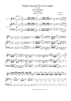Book cover for Vivaldi - Violin Concerto No.2 in A major RV 345 for Violin and Piano