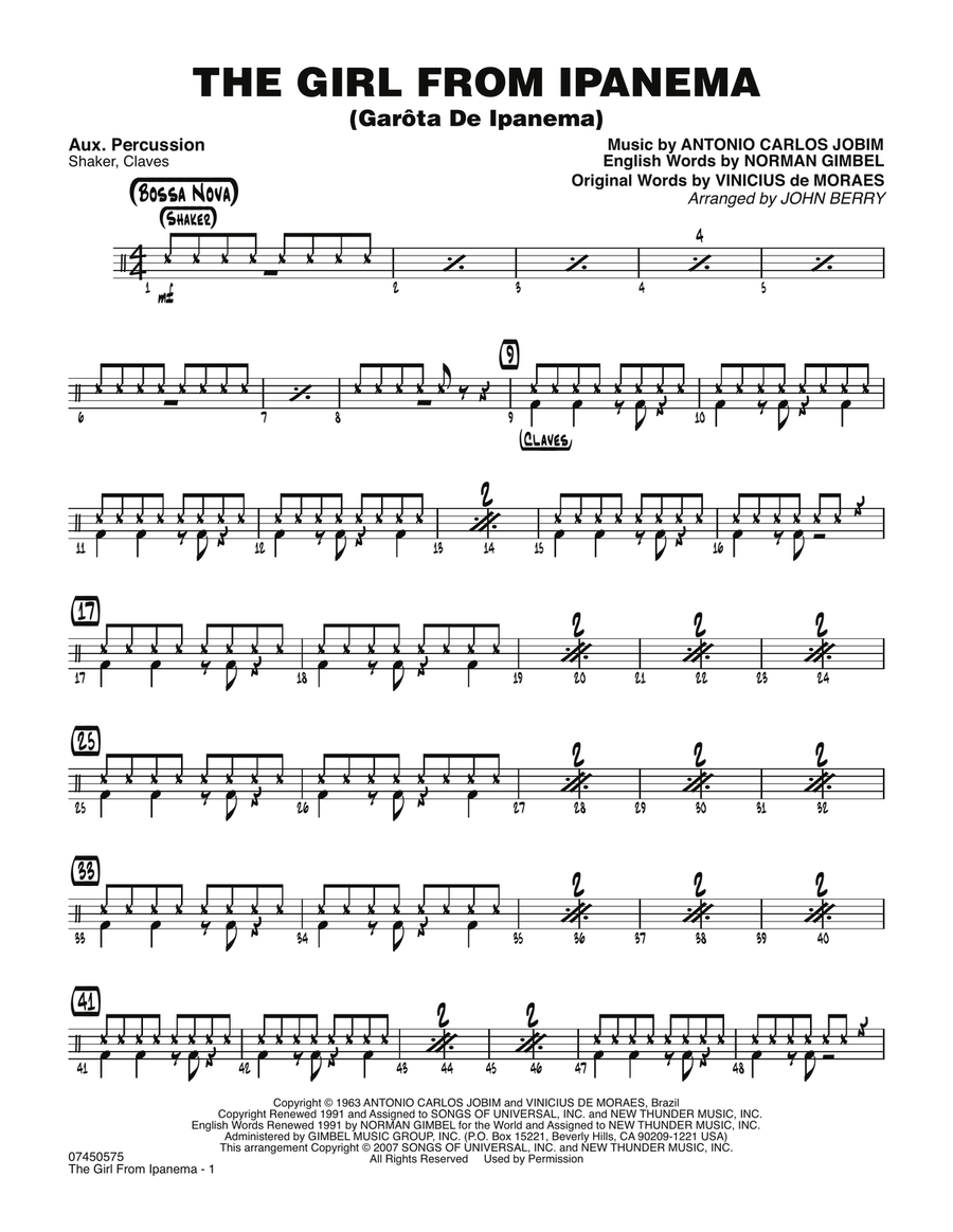 The Girl From Ipanema (Garota De Ipanema) - Aux Percussion Jazz Ensemble scores gallery preview page 1