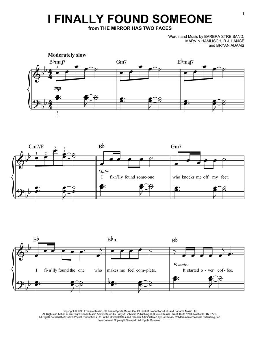 I Finally Found Someone I Finally Found Someone Easy Piano scores gallery preview page 1