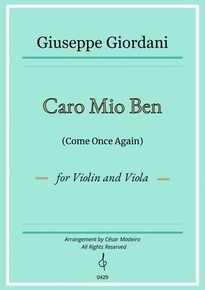 Caro Mio Ben (Come Once Again) - Violin and Viola (Full Score and Parts)
