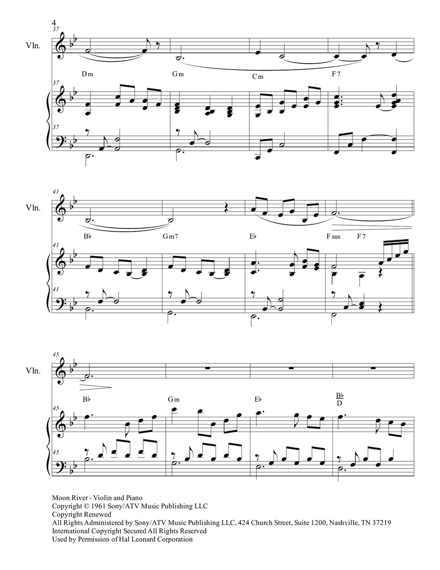 Moon River Violin Solo scores gallery preview page 4