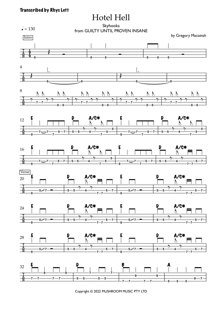 Hotel Hell Guitar Tablature scores gallery preview page 1