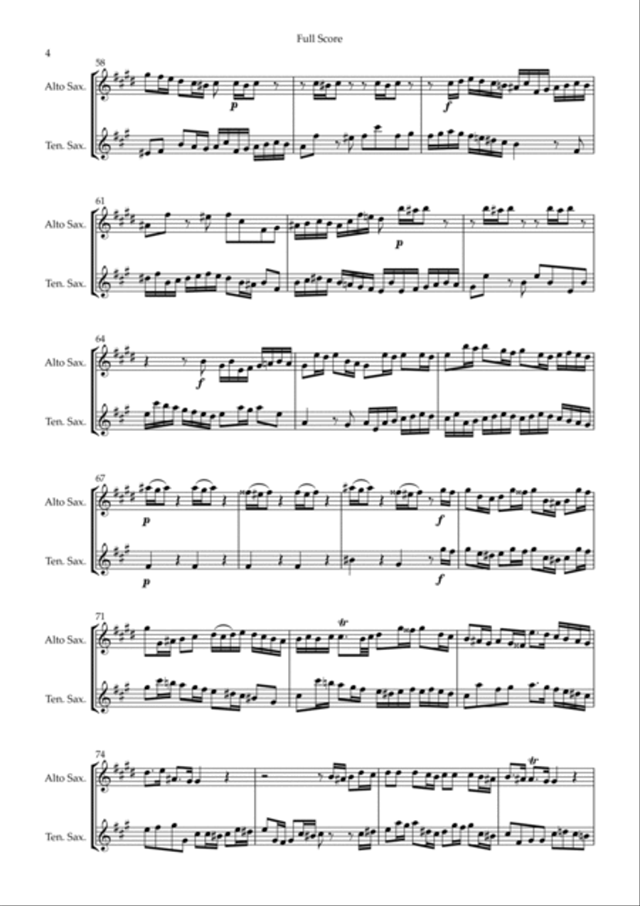 Brandenburg Concerto No. 3 in G major, BWV 1048 1st Mov. (J.S. Bach) for Saxophone Duo Woodwind Duet scores gallery preview page 4