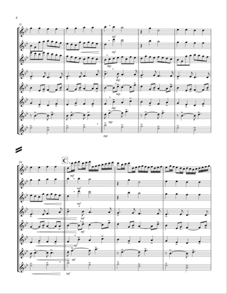 Canon (Pachelbel) (Bb) (Flute Octet) Woodwind Ensemble scores gallery preview page 4