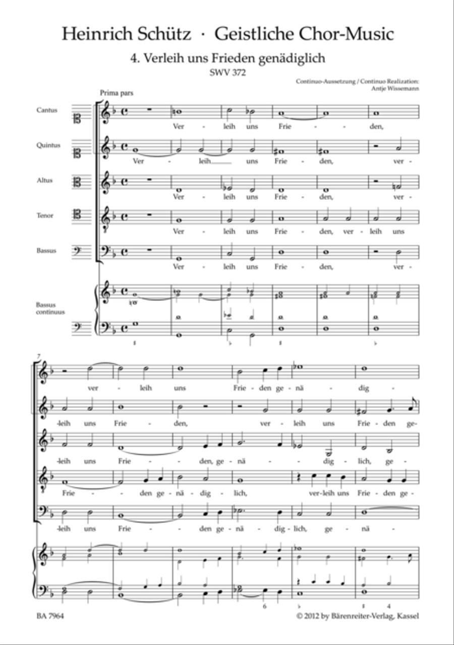 Verleih uns Frieden genadiglich Nr. 4 SWV 372 (From "Geistliche Chor-Music")