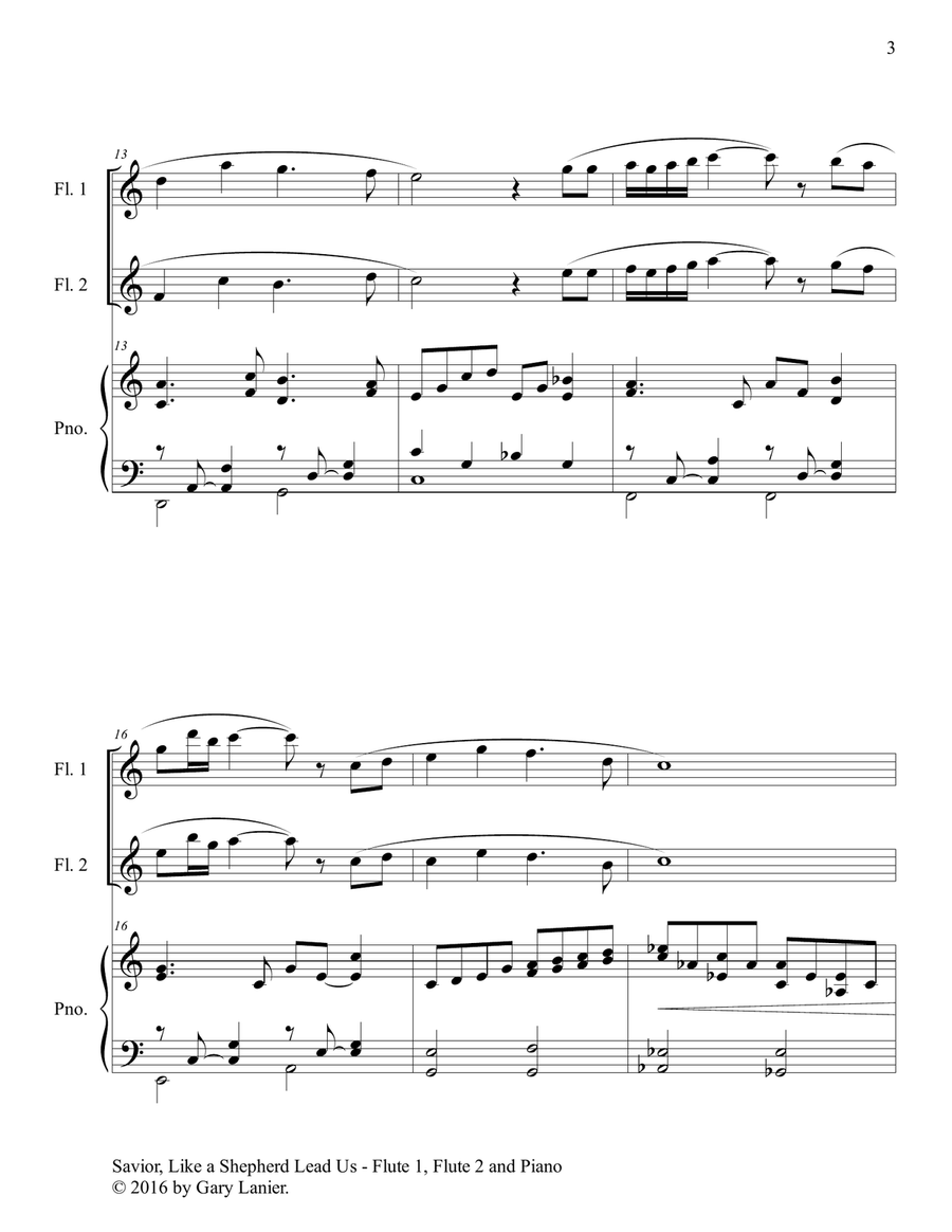 SAVIOR, LIKE A SHEPHERD LEAD US (Trio – Flute 1, Flute 2 & Piano with Parts) Woodwind Duet scores gallery preview page 4