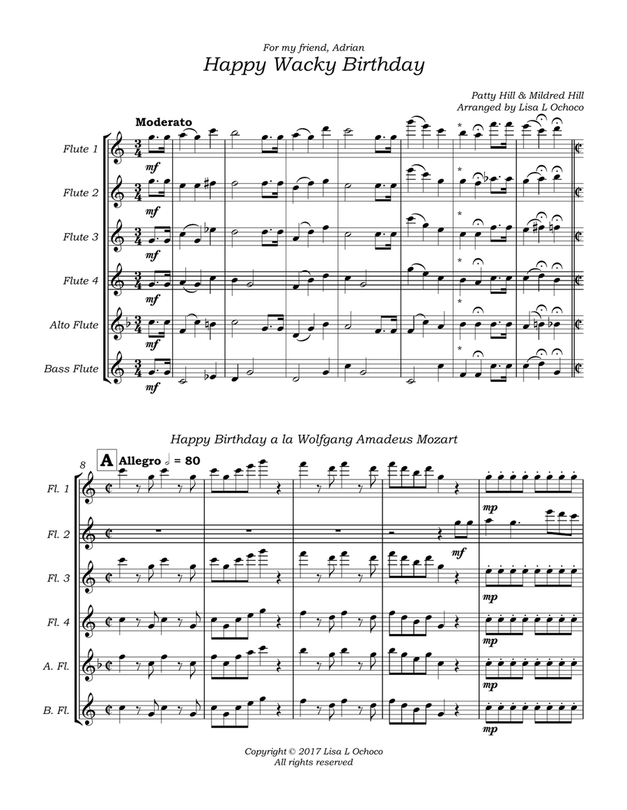 Happy Wacky Birthday for Flute Choir Flute Choir scores gallery preview page 5